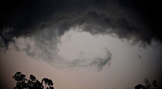 Pannus clouds along the edge of a storm cloud
