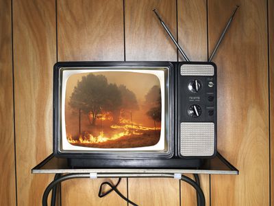 climate crisis wildfires shown on old fashioned tv