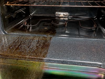 Oven interior that's been half cleaned