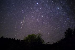 Meteor shower and starry night sky.