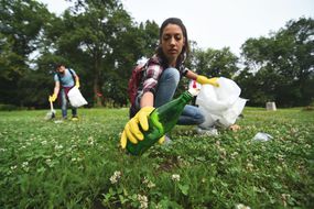 picking up litter