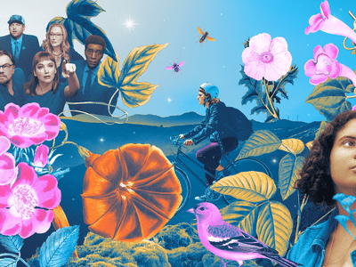 An image of flowers with celebrities in both corners.
